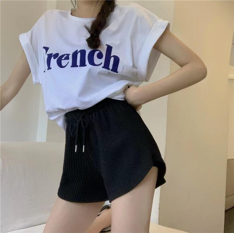 Product Introduction of Women's shorts, waffle style new summer high waisted plus size shorts, internet famous fitness shorts, loose casual pants 28