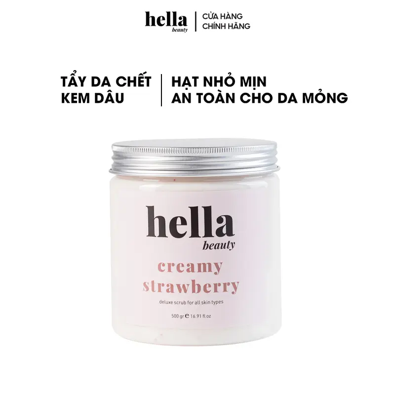 (TẶNG 1 QUÀ) Tẩy Tế Bào Chết Body Kem Dâu Hella Beauty 500g Dành Cho Da Nhạy Cảm 1