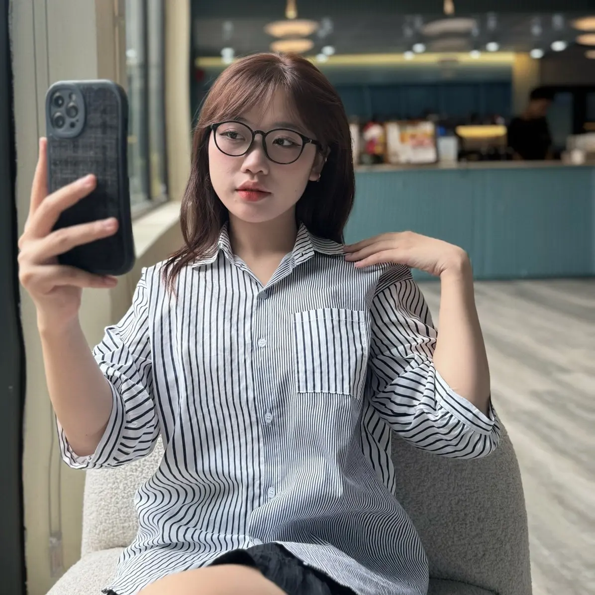 A15 Áo sơmi nữ kẻ sọc kiểu dánh Hàn Quốc dài tay ngắn tay chất liệu mềm mịn thoáng mát dễ phối đồ mặc đi làm đi chơi đều đẹp Cotton Top