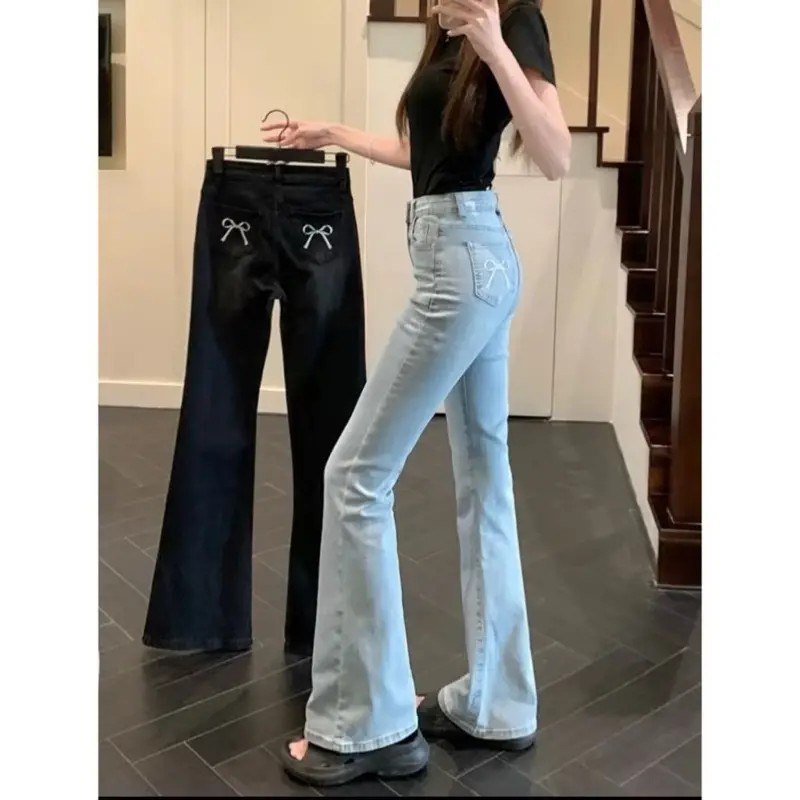 QUẦN JEANS ỐNG LOE TÚI THÊU NƠ HACK DÁNG HOTTREND 4