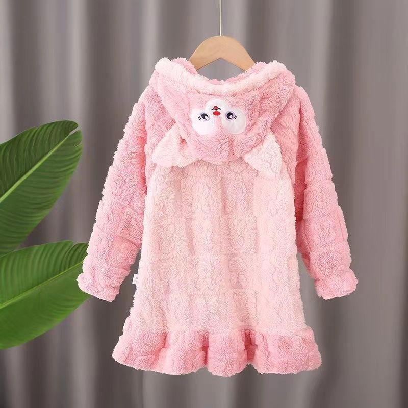 Đồ Ngủ Trẻ Em, Cho Bé Gái, Làm Bằng Lông Cừu San Hô, Thích Hợp Cho Mùa Thu Và Mùa Đông, Váy Ngủ, Lót Lông Cừu, Dày Dặn, Thích Hợp Cho Trẻ Em Và Thanh Thiếu Niên, Đồ Mặc Nhà, Áo Choàng Tắm 6