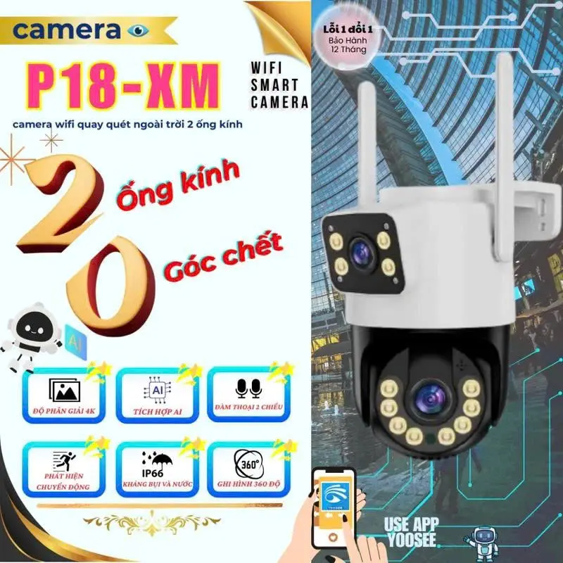 Camera hai mắt Yoosee wifi 4K hỗ trợ phóng to hình ảnh, chip xịn, có đèn báo động , xem đêm có màu, đàm thoại hai chiều, theo dõi chuyển động, cảnh báo người lạ, bảo hành 6 tháng, combo tặng thẻ 128Gb trải nghiệm. 2