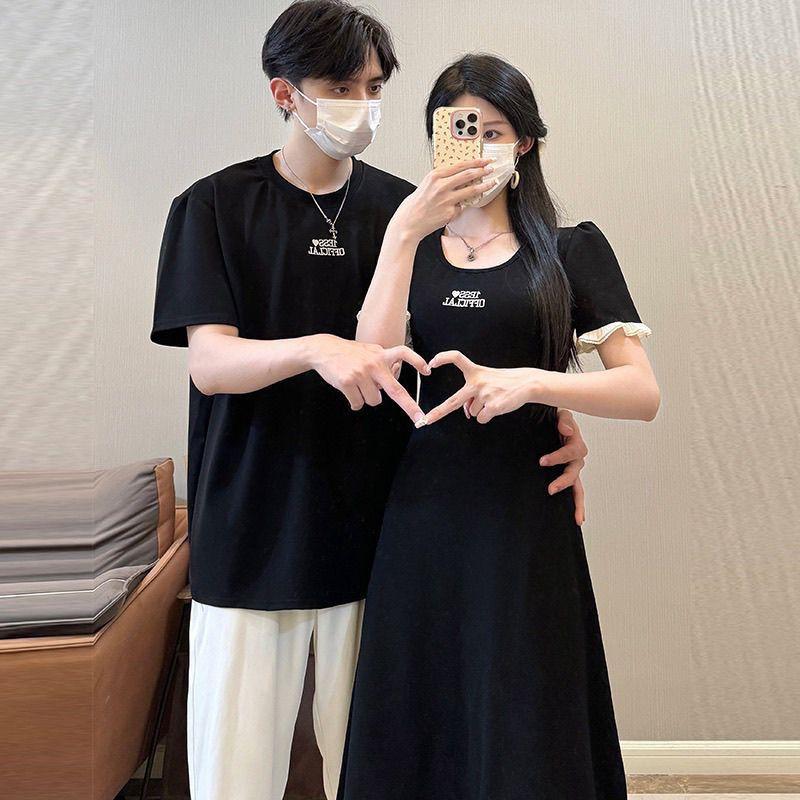 Trang Phục Cặp Đôi, Phong Cách Trung Quốc Mới, Phong Cách Dân Tộc, Trang Phục Mùa Hè, ngắn Tay Áo, Sườn Xám Đen, Cổ Áo Vuông, Phong Cách Cổ Điển Bộ Hai Mảnh Váy 3