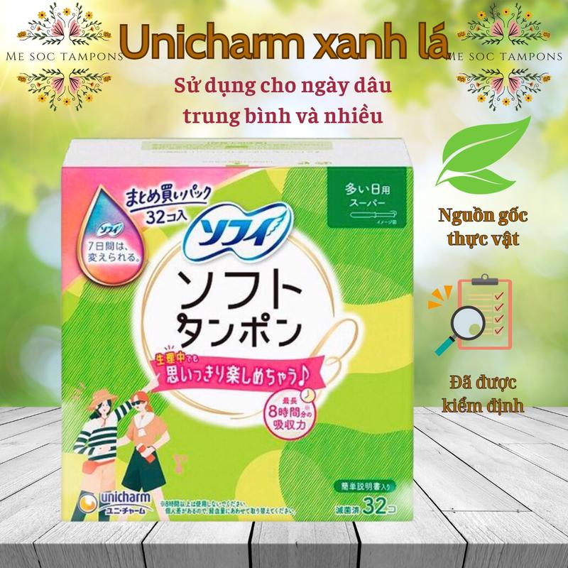 Băng Vệ Sinh Tampons Unicharm Nhật Xanh Lá Có Cần Đẩy Dùng Cho Ngày Dâu Nhiều Của Chị Em Phụ Nữ Vietnam Multicoloured