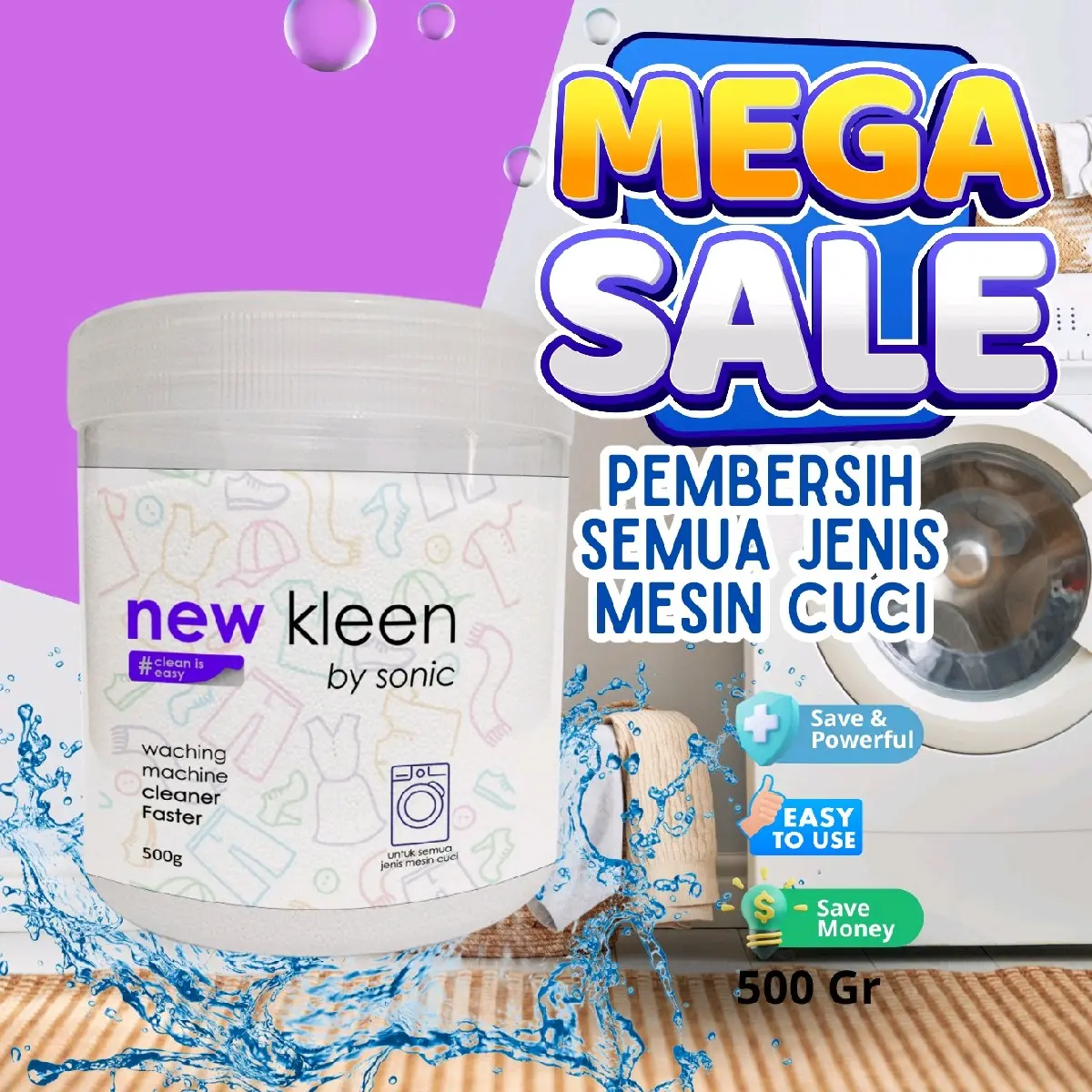 NEWklleen washing Machine Cleaner pembersih Mesin Cuci Detergen penghilang Kotoran Membandel Penghilang Noda Mesin Cuci 500gr