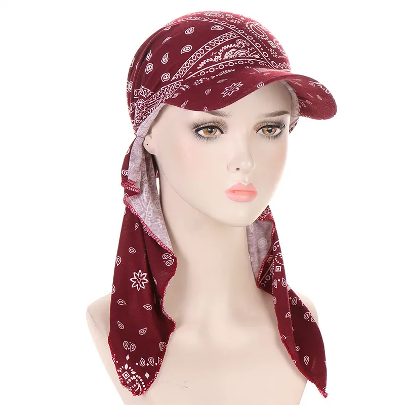 Women's Cap Printed Headscarf Hat Hijabs Soft Breathable Floral Cloth Cover Curved Muslim Headwrap Turban Hat Fashion Women Outdoor Baseball Caps