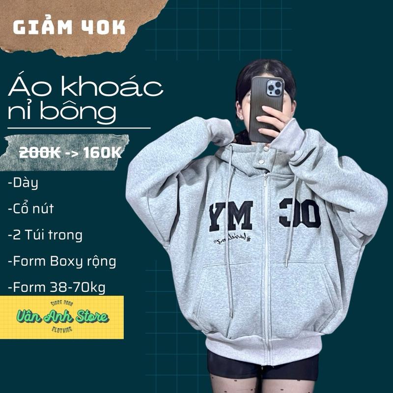Áo Khoác Nỉ Nút Bấm Thêu OCMY Form Rộng Vải Nỉ Dệt Dày Dặn, Áo Khoác Lỡ 4 Túi Form 38-70kg Mặc Đẹp Hoodie Zip Top Hot Women Jacket Jean Top Hoodie Thêu