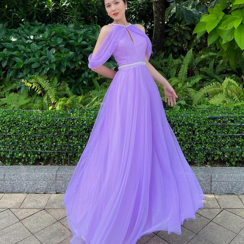 Đầm  women Nữ dự  tiệc yếm  ngọc rơt vai tiểu thư sang trọng  Kem DG 4547 Women váy