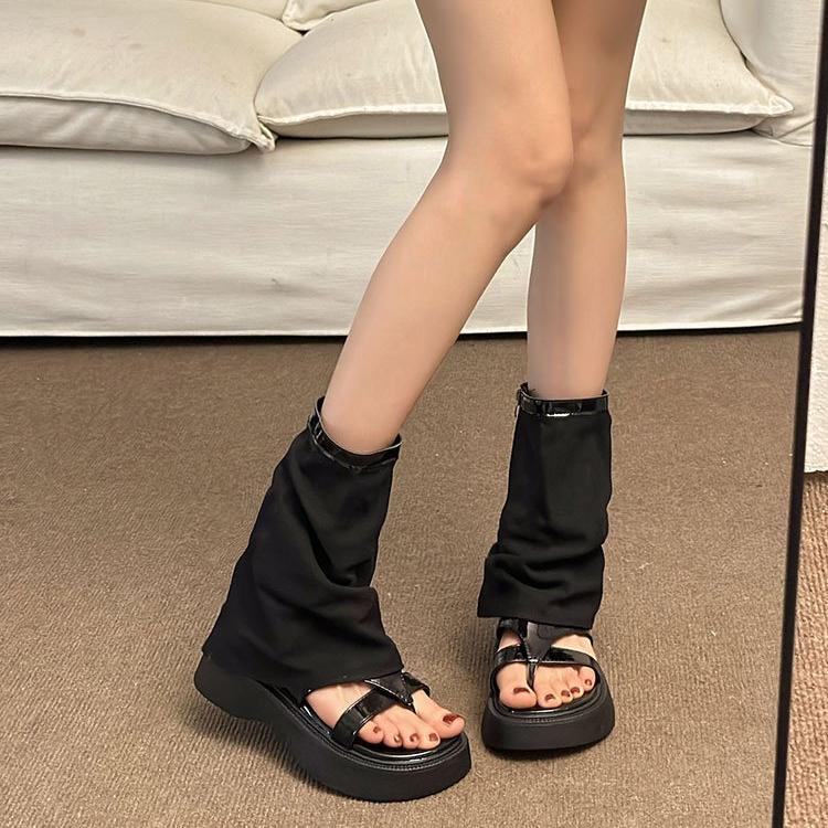 【Vận chuyển hàng Việt Nam Giày Sandal Cắt Cao Vải Bố, JINxCHOY SHOES, Phong Cách Y2G, Dép La Mã, Gót Trung Bình Đế Xốp, Đế Dày, Mũi Kẹp, Có Mũi Khóa Kéo, Thời Trang Mới Từ Hàn Quốc, SS24 DéP