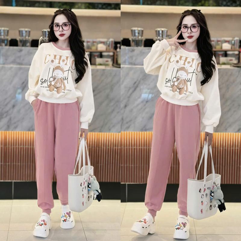 Set Bộ Quần Áo Form Vừa Freesize 40-60kg , Hoạ Tiết Hình Thỏ CHIC Cho Nữ, Chất Liệu Nỉ 2 Da, Top Women, Set Đồ Nữ Đẹp, Bộ Nỉ Thu Đông Nữ, Set Đồ Nữ Mùa Đông 1
