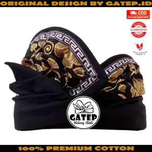 Udeng Bali Hitam Polos Motif Bunga Mas Lis Mesir Setengah Jadi / Iket Kepala Bali / Blangkon Bali / Topi Adat Bali