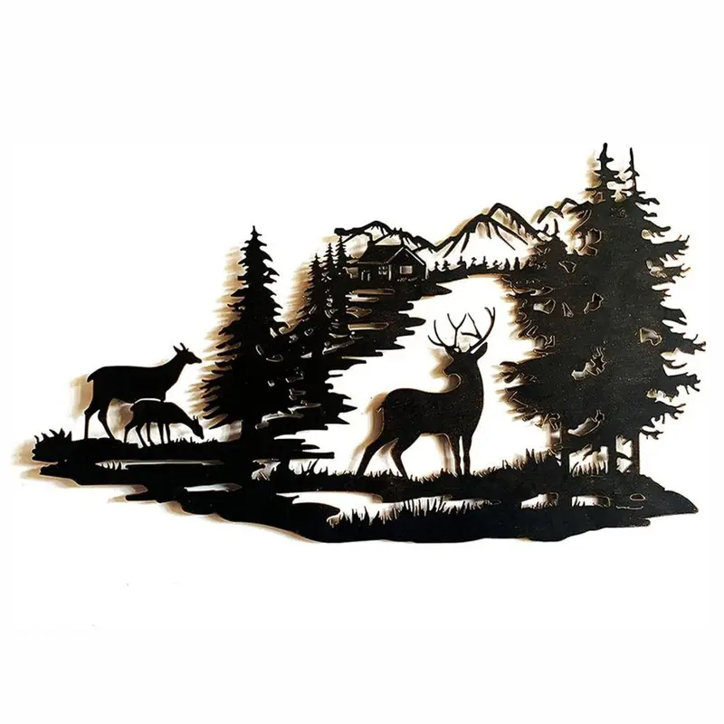 Metal Wall Decor, Deer & Forest Design Wall Art, Modern Minimalist Wall Decor, Wall Hanging Decor for Home Living Room Bedroom, Hangable 0