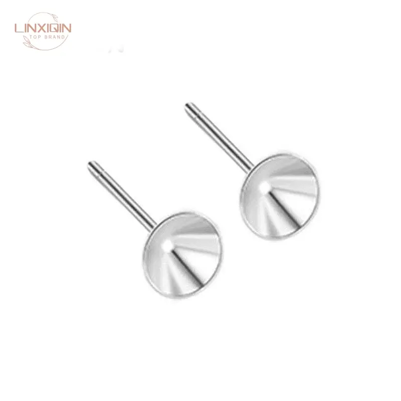 LINXIQIN Bowl-Shaped Pin Eardrop Frame Ornament Accessories Female Stud Earrings Bowl Base S925 Sterling Silver Diamond Auricular Needle Stud Holder Plated Fashion Jewelry
