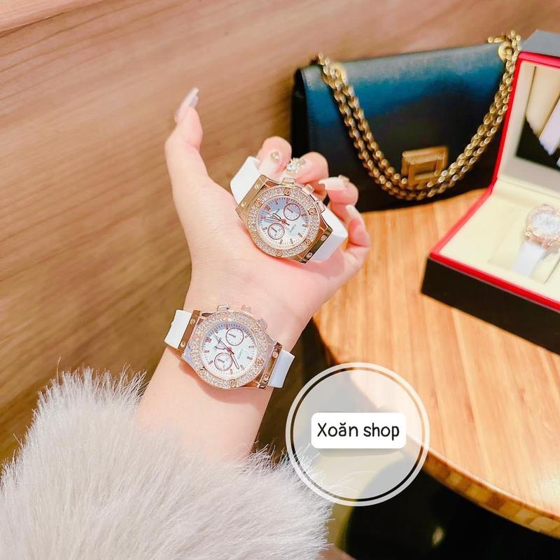 A7 Đồng hồ nữ mặt tròn đính đá dây cao su mềm silicon đeo tay women sang trọng chống nước 3ATM A7