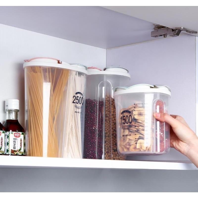 HL0225 Toples Dapur Double Slot 2 Sekat Plastik Transparan 2500ml Tempat Penyimpanan Makanan 4