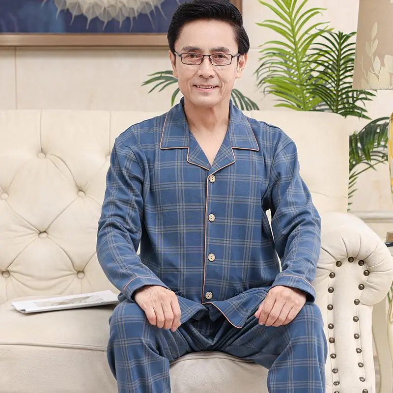Bộ Đồ Ngủ Cho Bố, Trung Người Già Và Cao Tuổi, Dành Cho Nam Giới, Bộ Sưu Tập Mùa Xuân Và Mùa Thu, Làm Bằng Bông, Dài Tay, Ngoại Cỡ, Kiểu Áo Cardigan, Thích Hợp Cho Nam Giới Trung Niên, Bộ Đồ Mặc Nhà Menswear