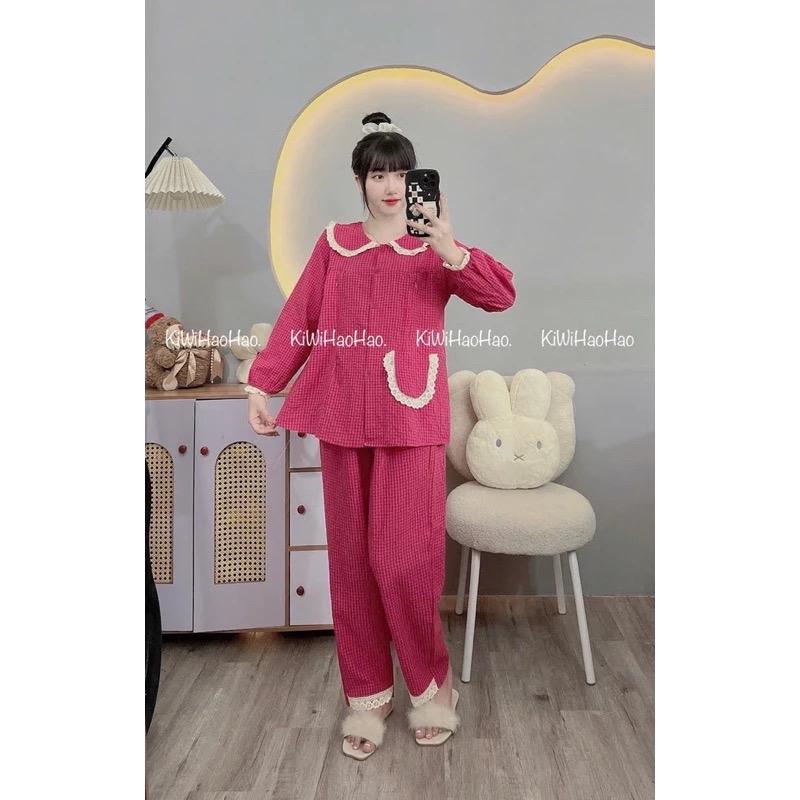 Bộ bầu bộ sau sinh - Bộ dài tay đũi kẻ xốp cổ sen viền ren 6