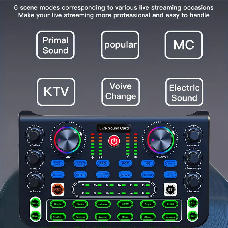 Podcast Equipment Bundle, Audio Interface with Voice Changer & Condenser Microphone, Audio Mixer Perfect for Recording, Broadcasting, Live Streaming 6