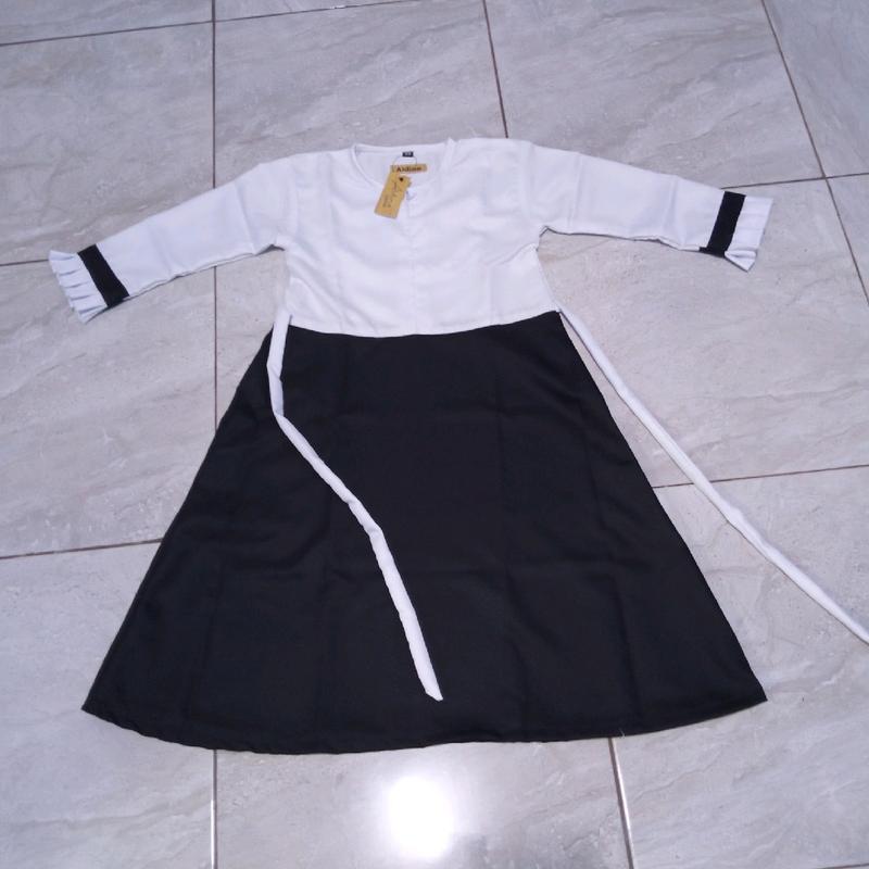 set gamis hitam putih /seragam sekolah anak Paud TK MD bahan katun toyobo usia 3-11tahun Katun Polos Hitam Putih 4