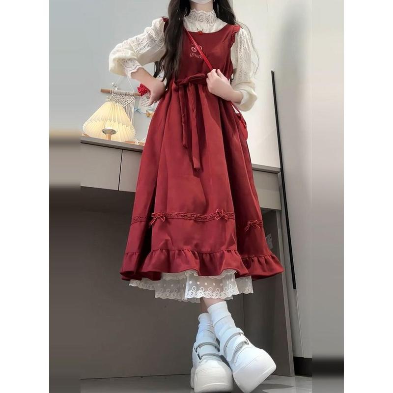 Váy Hai Dây, Một Mảnh, Phong Cách Preppy, Eo-Bó Sát Thắt Nơ, Bó Sát, Dành Cho Học Sinh Nữ, Phong Cách Hàn Quốc, Váy Vest Dáng Rộng Women Dress 1