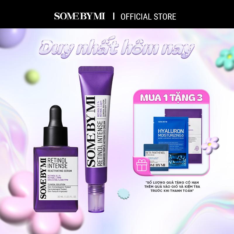 [Quà tặng 1 mask retinol + 1 kem b5 1.5ml + 1 mask ampoule] Some By Mi Bộ đôi Tinh chất Retinol Intense Reactivating Serum 30ml + Kem mắt Retinol Intense Advanced Triple Action Eye Cream 30ml