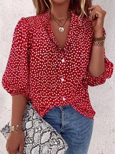 Women's Ditsy Floral Print Curved Hem Shirt, Casual Bishop Sleeve Button Blouse Top for Summer, Women's Clothing for Daily Wear