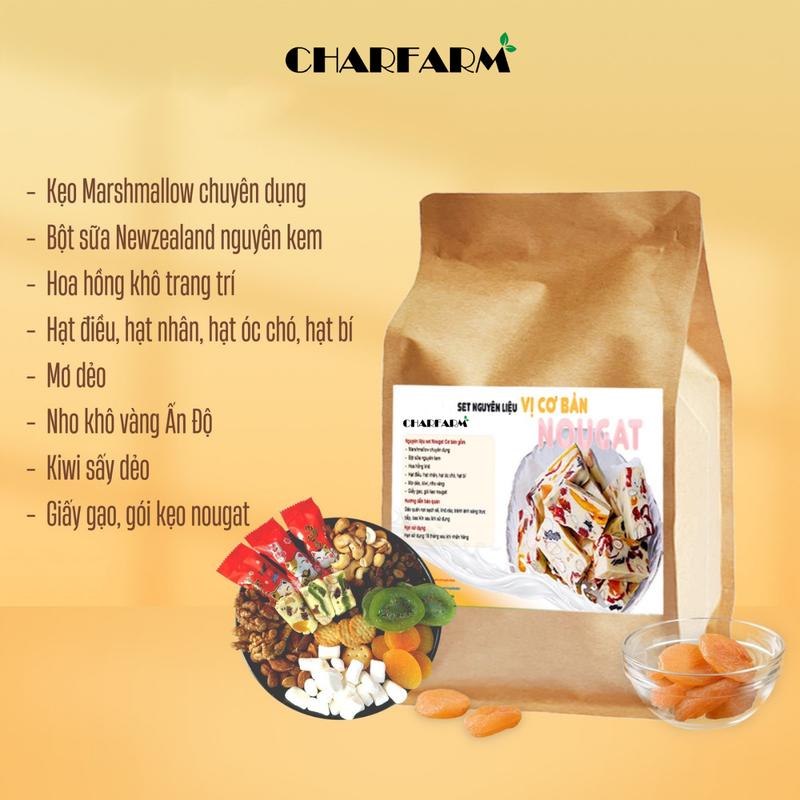 Set nguyên liệu Nougat, làm kẹo hạnh phúc có tặng kèm túi đựng kẹo, giấy gói (có hướng dẫn chi tiết)