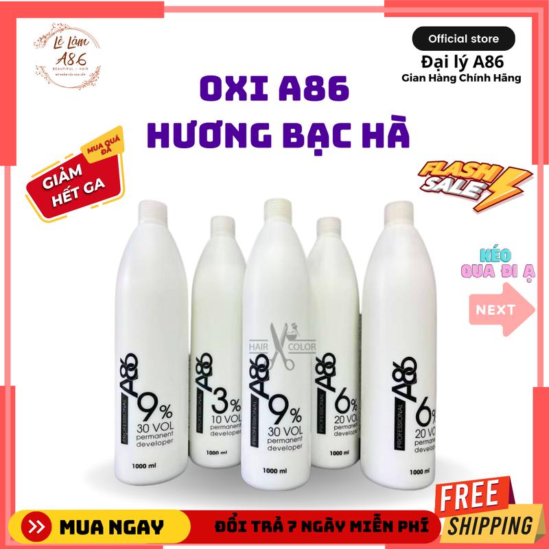 OXI A86 HƯƠNG BẠC HÀ - Pha cùng bột tẩy hoặc thuốc Nhuộm Hạ tone nâng tone tóc - Đầy đủ nồng độ để lựa chọn 3% 6% 9% 12%... Giá cả phải chăng tiết kiệm cho salon -Đổi Màu Tóc Nhuộm Tóc - Dung tích 1000ml