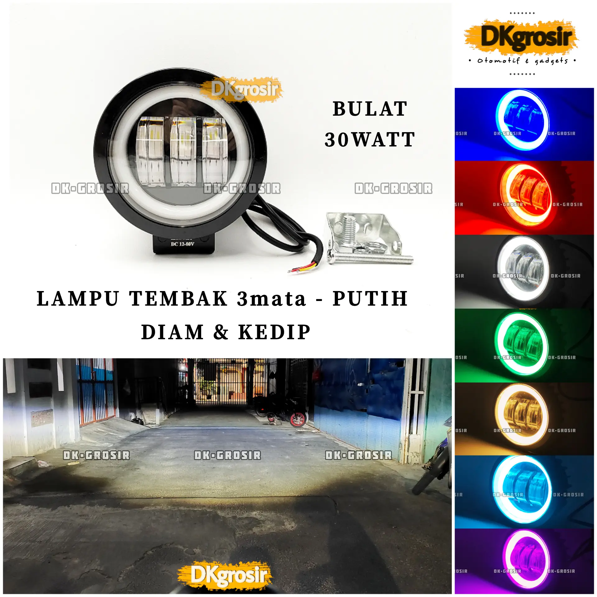 DKgrosir 6D - Lampu Tembak putih LED 3 mata mini  Bulat