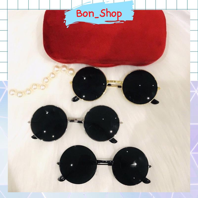 Kính mát nam nữ thầy bói mắt tròn đẹp gọng kiếng râm đen vàng 022