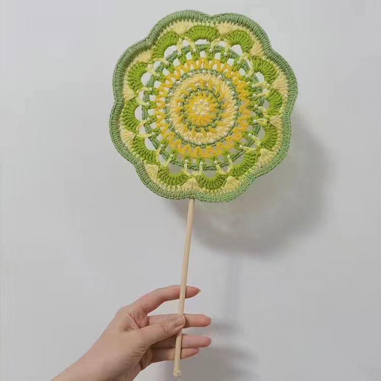 Product Introduction of Boredom Relief Yarn Handmade Weaving Dunhuang Color Scheme Ancient Style Round Fan Crochet Chinese Fan DIY Materials Handmade Gift 5
