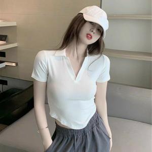 Áo Croptop Kiểu Nữ cổ sơ mi vạt nhọn xinh shop Tiến Linh A8011 Thun Women Shirt
