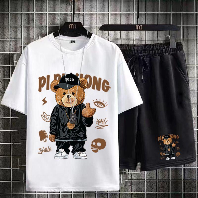 Product Introduction of Casual Sports Suit for Men Summer 2024 New Style Middle School Student Printed T-Shirt Men's Short Sleeve Shorts Trendy 1/2 Piece Fasciitis 20