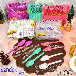 [Isi100] Sendok Teh Bening Putih Hijau Pink Tosca Warna Warni LUXOR / Sendok Puding Pudding Agar Ager Agar2 Ager2 Jelly Jelli Jeli Jely Plastik Putih Bening Hijau Pink Tosca Warna Warni / Sendok Teh Tea The Kopi Sirup Syrup Hijau Pink Tosca Warna Warni