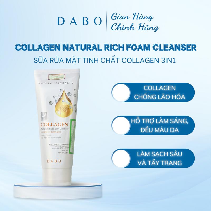 DABO Sữa rửa mặt 3IN1 Collagen dành cho da lão hóa - DABO Collagen Natural Rich Foam Cleanser 180ml Chăm sóc da lão hóa Skincare Collagen Foam Cleansing Nữ