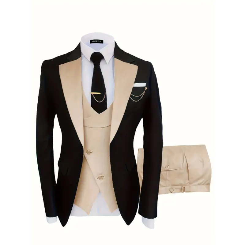 3 Pieces Formal Suit Set - Men's One Button Jacket & Vest & Pants - For Business, Dinner, Wedding & Party - Perfect Gift for Men
