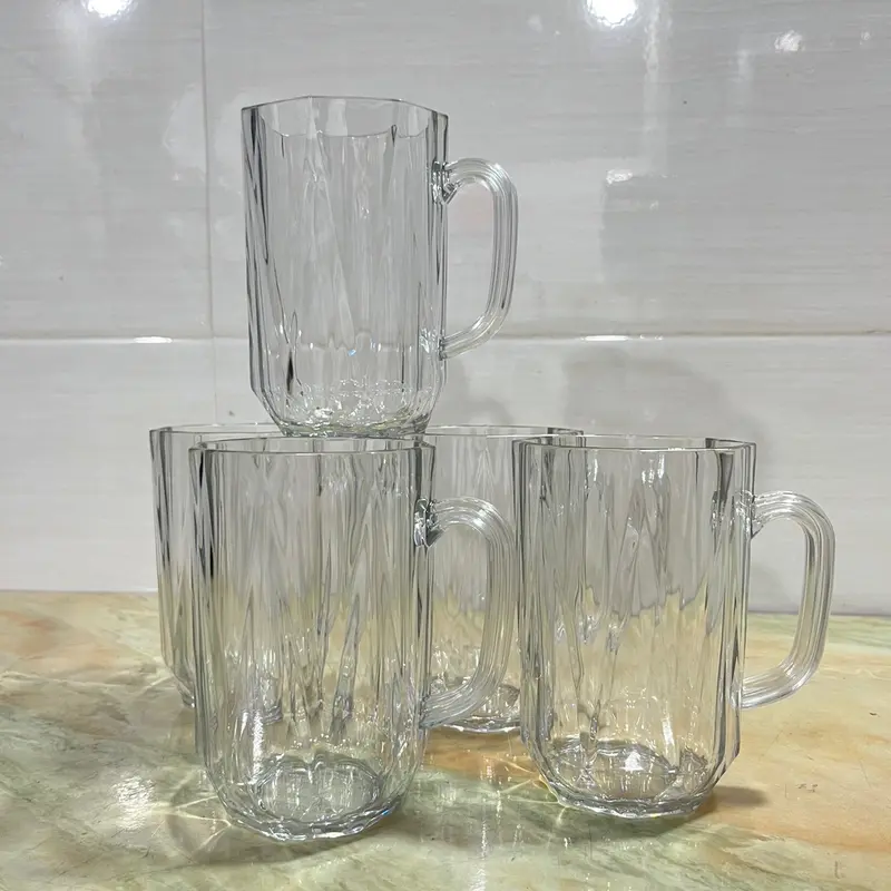 Cốc Nhựa Kim Cương Trong Siêu Dày Không Vỡ Chịu Nhiệt  Cao 450ML, 460ML Có Quai Cầm Uống Bia, Cốc Nước, Cốc Sinh Tố Siêu Đẹp Nhựa (Mã 6388, 6389 quai) 3