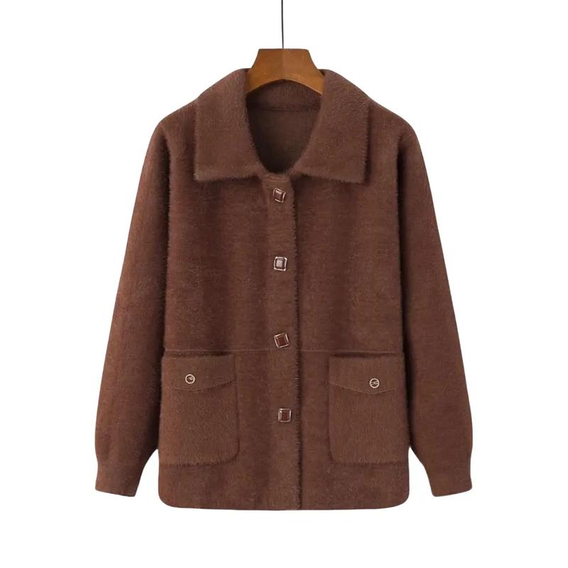 Áo khoác trung niên nữ mùa đông cho mẹ chất nỉ dày hàng Quảng Châu cao cấp làm quà tặng bà người già cao tuổi Jacket Top Women Tim Kem Cổ Tim Kem Cổ Tim