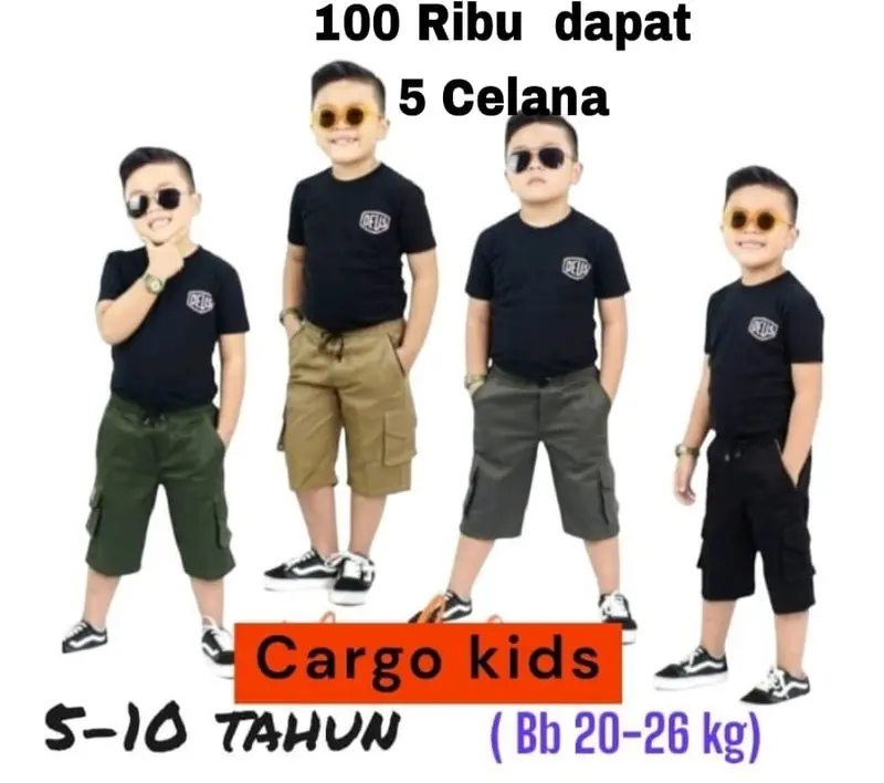 Promo 100 Rb dapat 5 Celana Kargo Cargo Pendek Anak 5-10 Tahun BB 20-25Kg Fashion 0