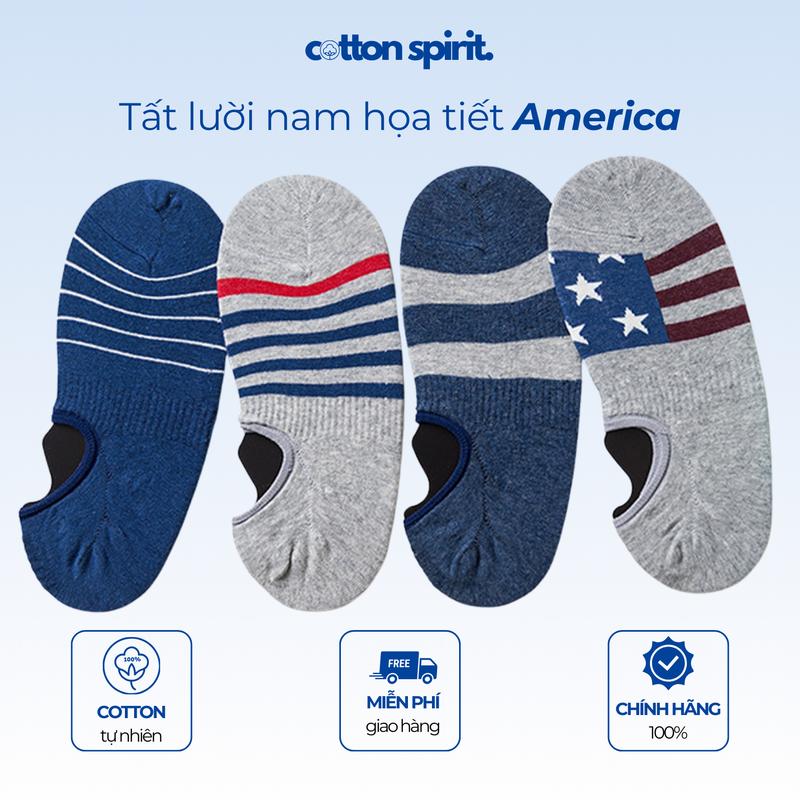Tất lười nam họa tiết America chất cotton co giãn tốt, tất đi giày lười nam Vải Cotton có silicon chống tuột gót hiệu quả Menswear 1