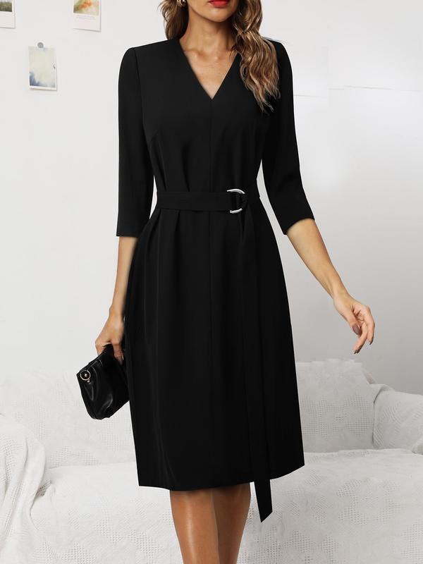 Fashion Casual Solid Split Joint Buckle V Neck A Line Dresses Fashion Casual Solid Split Joint Buckle V Neck A Line Dresses