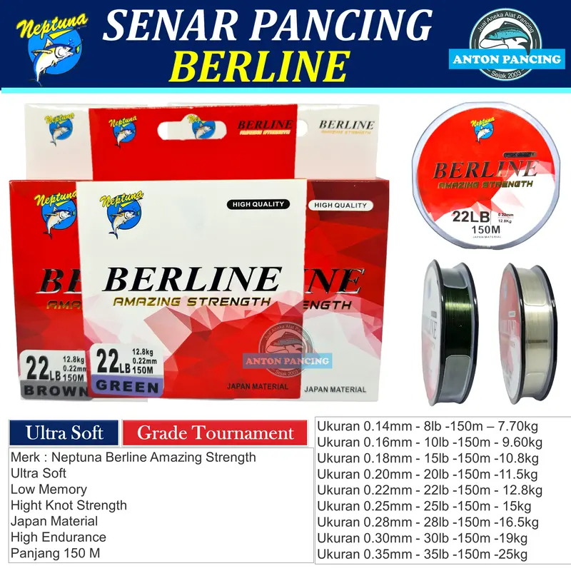 Senar Pancing Neptuna Berline Amazing Strength 150m 0,14 0,16 0,18 0,20 0,22 0,25 0,28 0,30 0,35 Japan Material Untuk Joran Reel 2