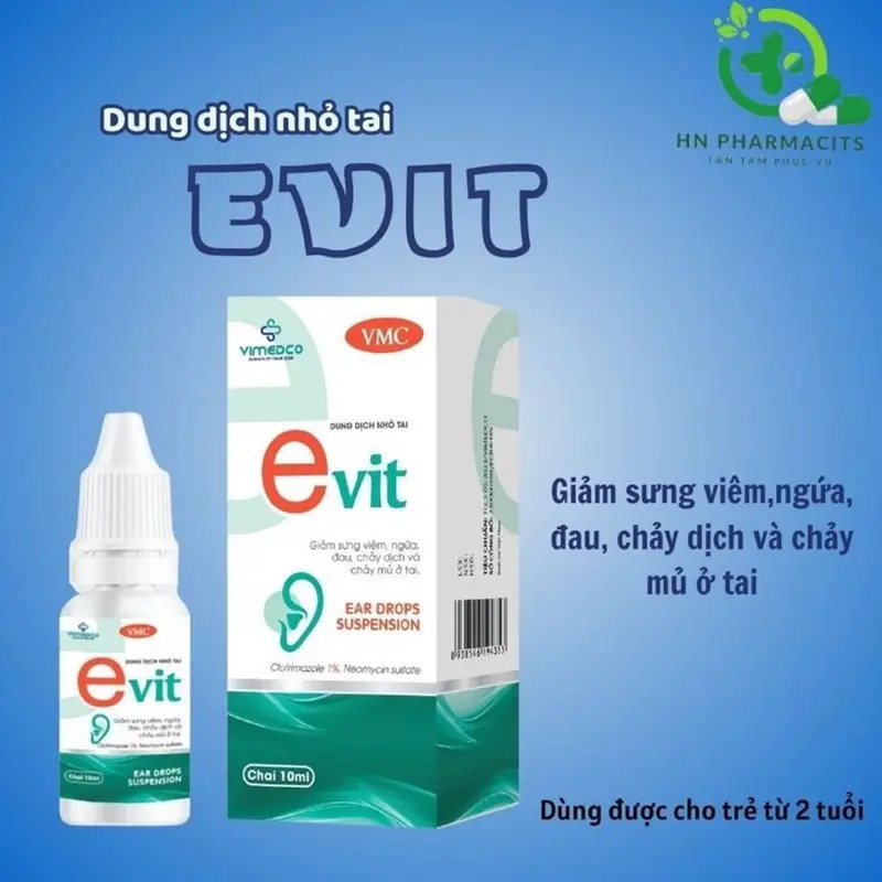 Dung Dịch Nhỏ Tai EVIT giảm sưng, ngứa, đa.u, chảy m.ủ và dị.ch ở tai 0