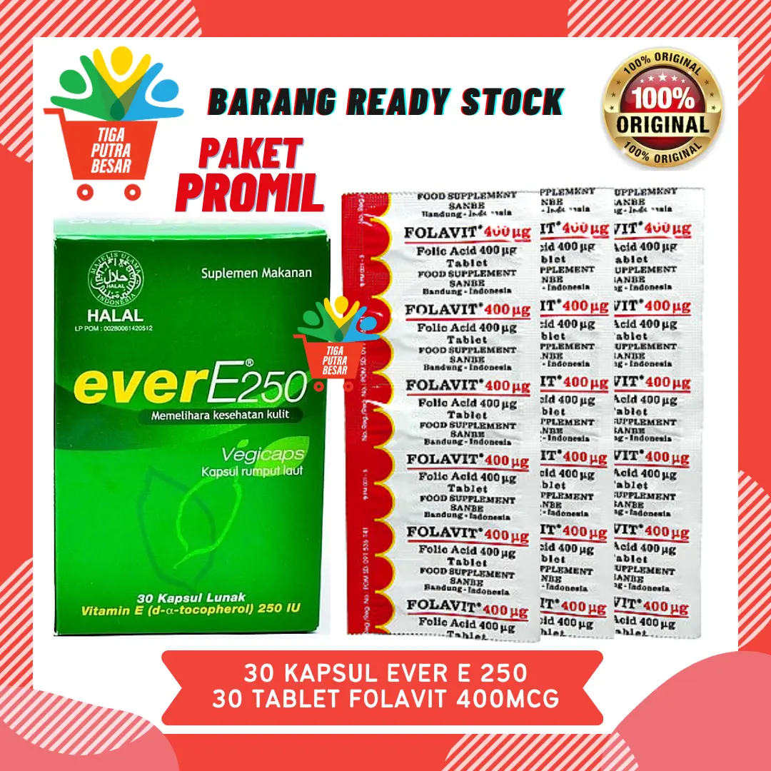 PAKET PROMIL EVER E 30 KAPSUL DAN FOLAVIT 3 STRIP 30 TABLET