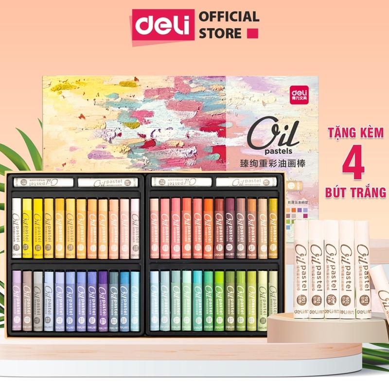  Bút Sáp Dầu Màu Chuyên Nghiệp Phiên Bản Cao Cấp Deli - Gam Màu Cổ Điển Pastel Morandi Macaron - Tặng Kèm Bút Trắng 