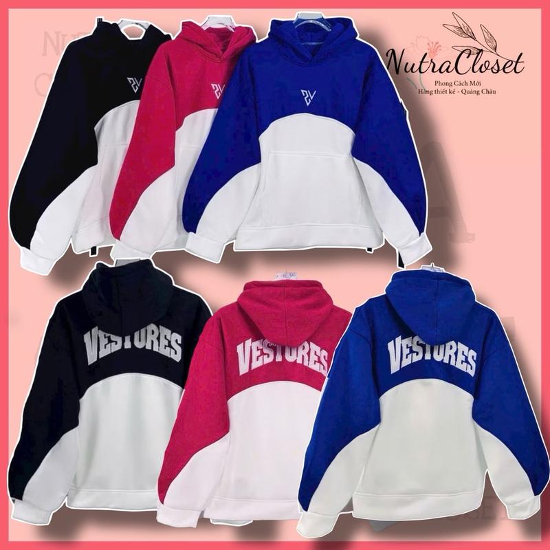Áo khoác hoodie chui đầu nỉ bông in chữ vestures phối tay có nón unisex nam nữ Dài Tay