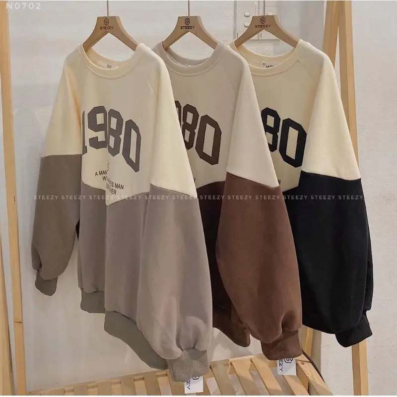SWEATER OVERSIZE 1980 DATE CREWNECK WANITA TERBARU KOREAN STYLE Oblong Fit Lembut Tebal