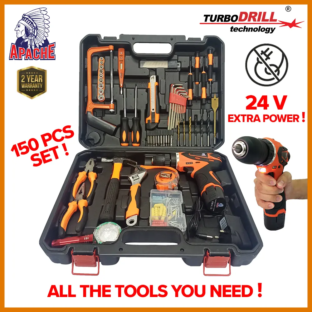 APACHE RHINODrill 150 PCS Tool Set | KSR24V | 24V (Super High Torque) Cordless Electric Screw Driver Drill  | FULL SET | 2 Year Warranty |