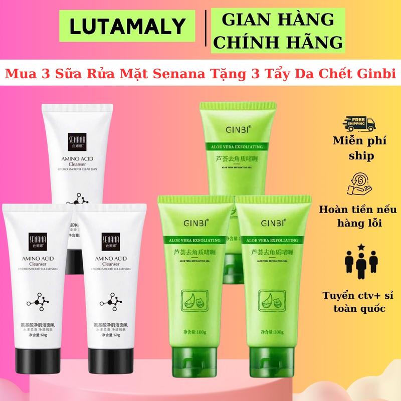 (Mua 3 Tặng 3) Mua 3 Sữa Rửa Mặt Senana Hỗ Trợ Làm Trắng Mờ Thâm Tặng Ngay 3 Tẩy Da Chết Ginbi-LUTAMALY Skincare Cho Bé