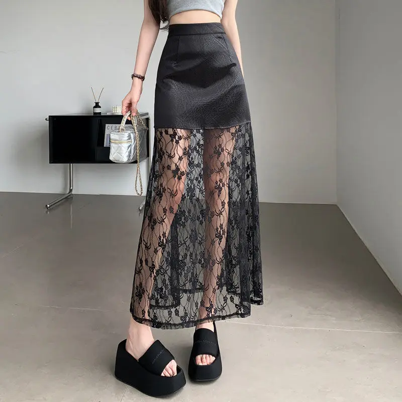 Chân Váy Hàn Quốc, Cạp Cao, Ren Đan, Thanh Lịch, Váy Dài, Thích Hợp Đi Làm, Hàng Mới Về, Mùa Hè 2023 Nữ Women 0